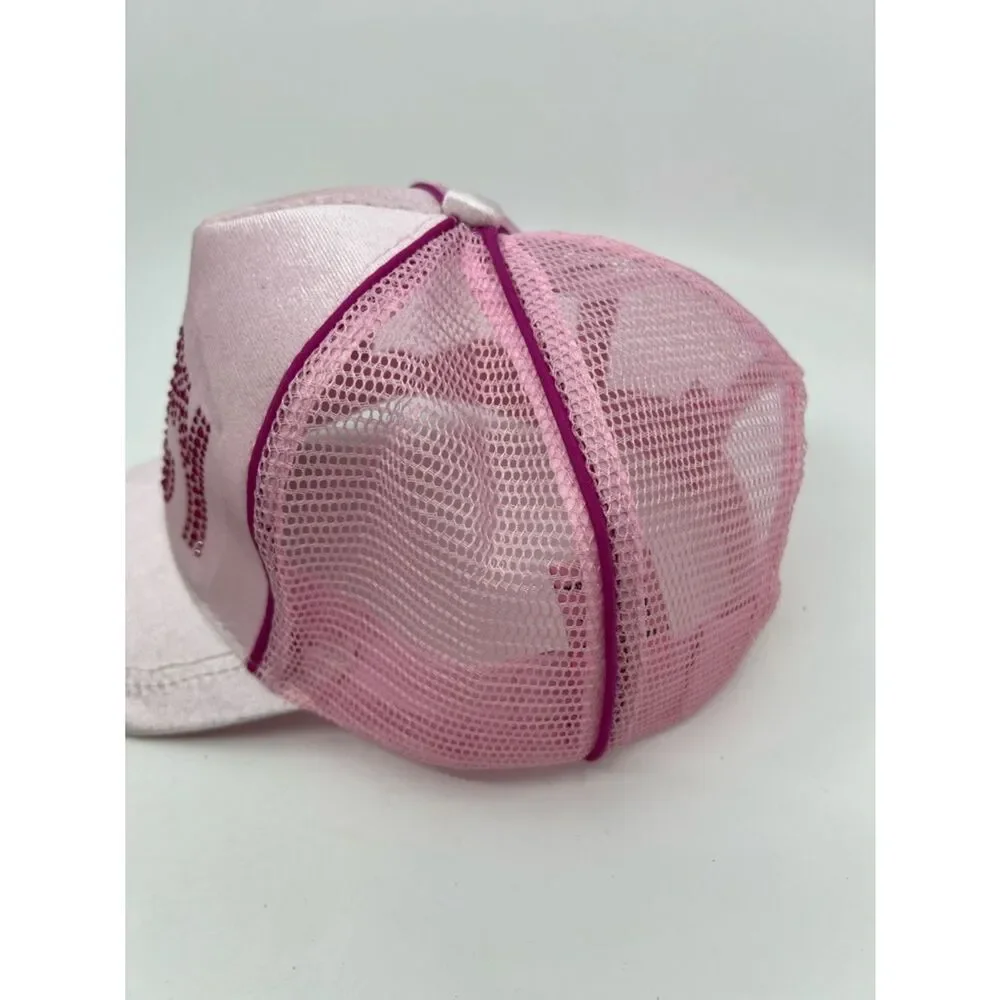 Juicy Couture Kid’s Baseball Cap Pink Velour with Jeweled Logo Trucker Mesh